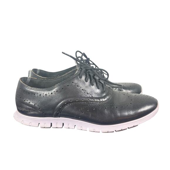Cole Haan Black Leather Wingtip Oxford Sneakers - Size 8.5 - Picture 1 of 9